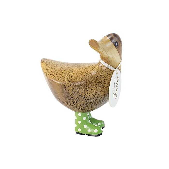 DCUK Natural Wooden Ducky Spotted Welly Boots (Green)-1